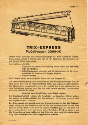 Trix Express Bedienungsanweisung Beleuchtungseinbau Schnellzugwagen
